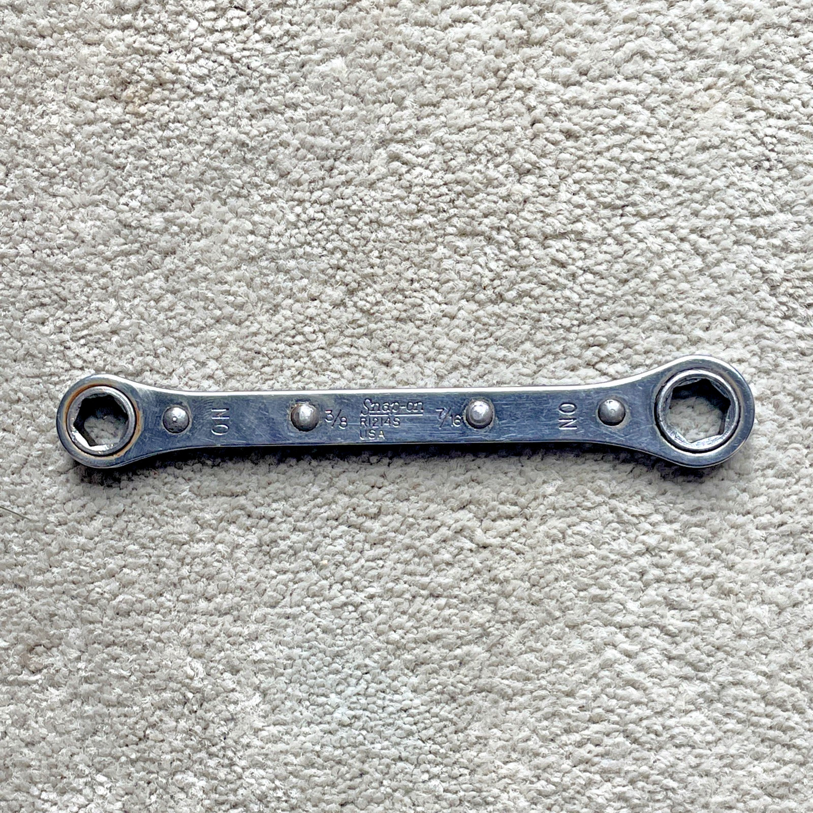 Snap-on Tools 3/8" & 7/16" SAE 6pt Flat Double Ratcheting Wrench R1214S USA