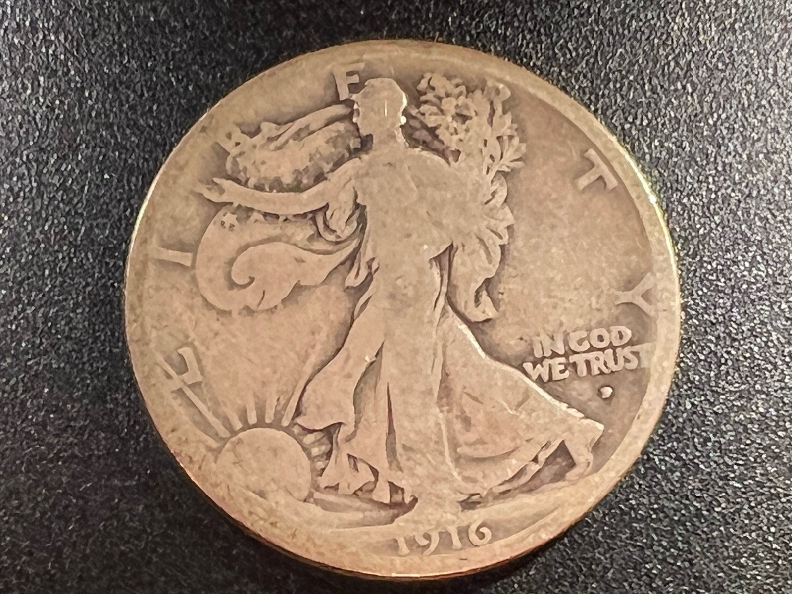 1916-D Liberty Walking Half Dollar Obv Mintmark  VG. (#1129)