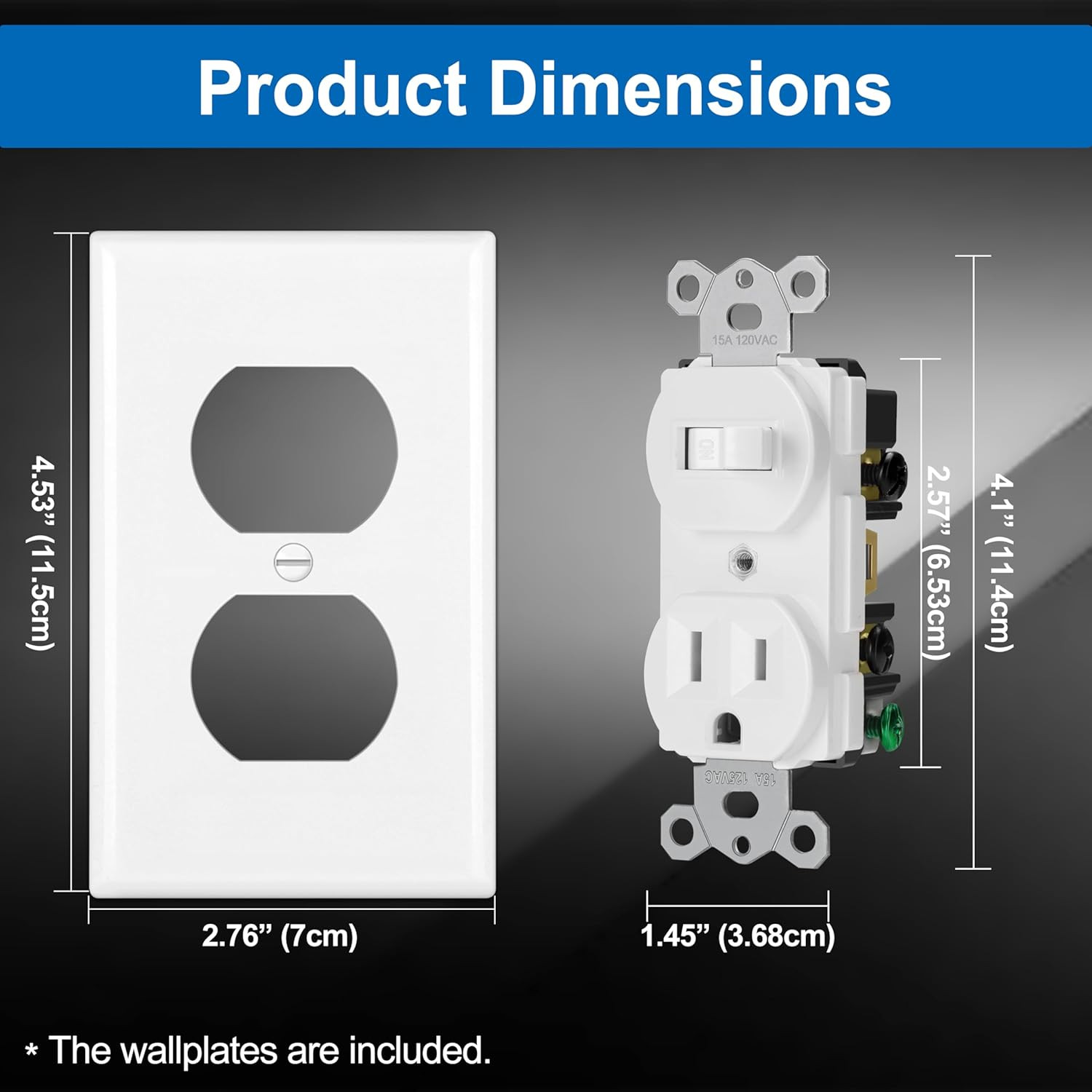 2 Pack Combination Toggle Light Switch and Duplex Receptacle Outlet, Single Pole