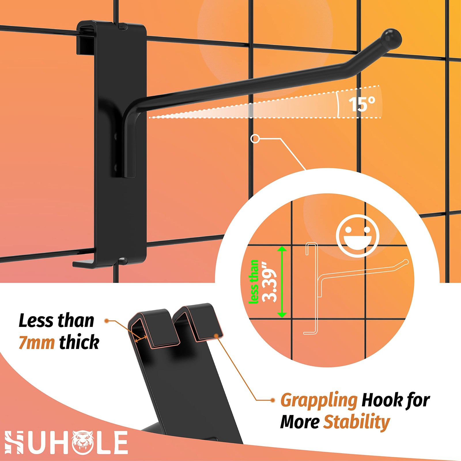32 Pack 6 Inch Black Gridwall Hooks for 3 × 3 Wire Grid Panel