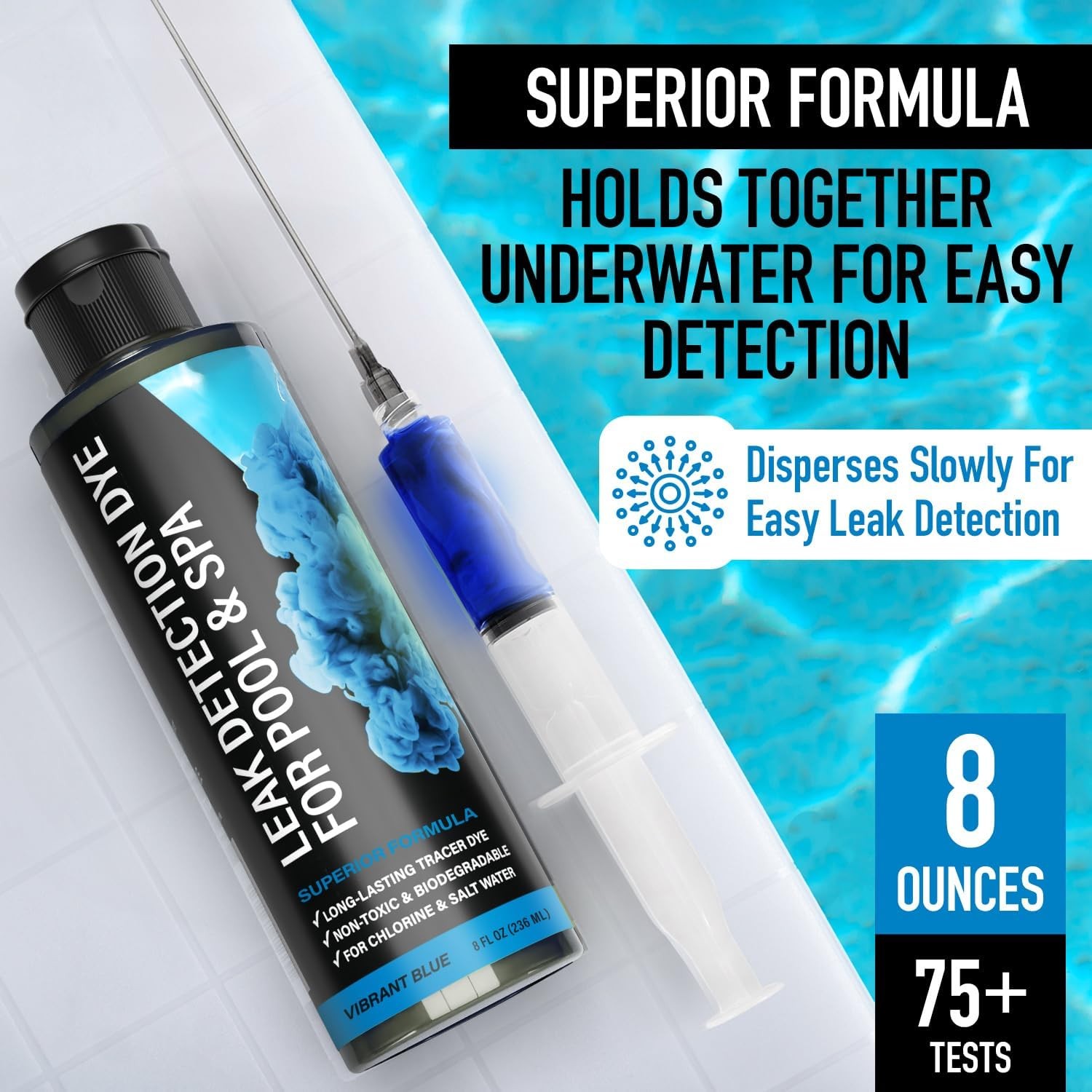 Pool Leak Detection Dye Kit - 75+ Tests - 2 Stainless Steel Precision Applicator