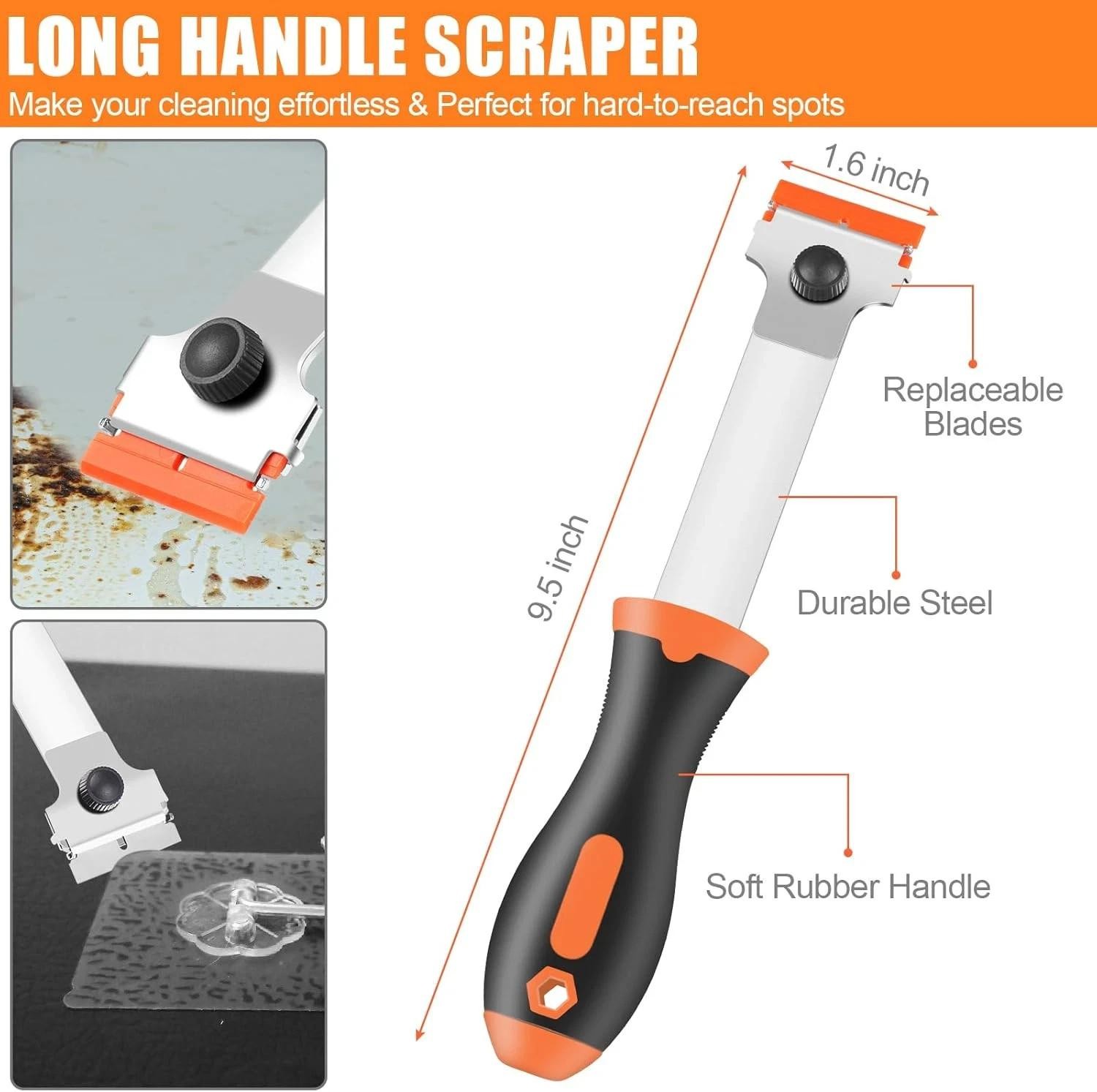 4 Pack Razor Blade Scraper, Premium Cleaning Scraper Tool with 50 Pcs Metal & Pl