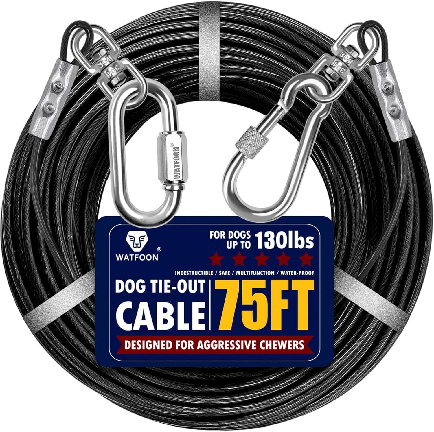 75Ft Dog Tie Out Cable, 65/85/100Ft Dog Leads for Small to Large Pets up to 300