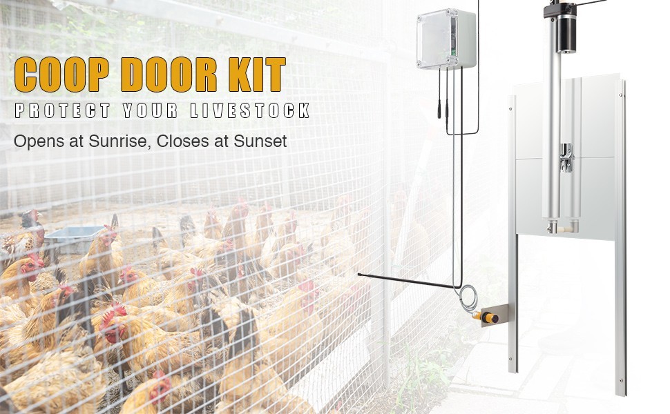 Automatic Coop Door for Chickens, Wire Mesh, Opens Sunrise Closes Sunset