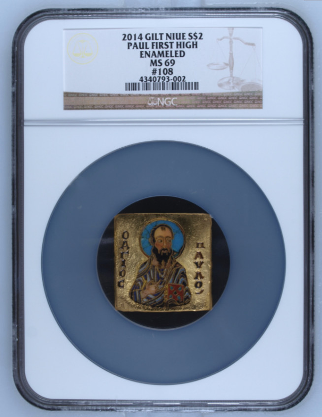 2014 Gilt Niue S$2 Silver 1oz Paul First High Enameled NGC MS69 #108