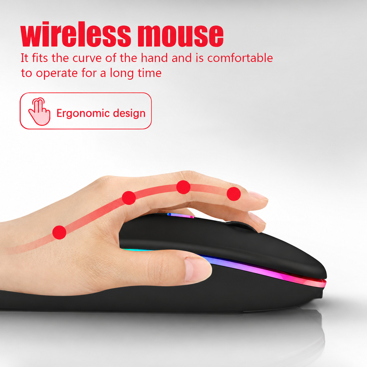 RGB Bluetooth Wireless Mouse Rechargeable Ergonomic USB For PC Laptop iPad
