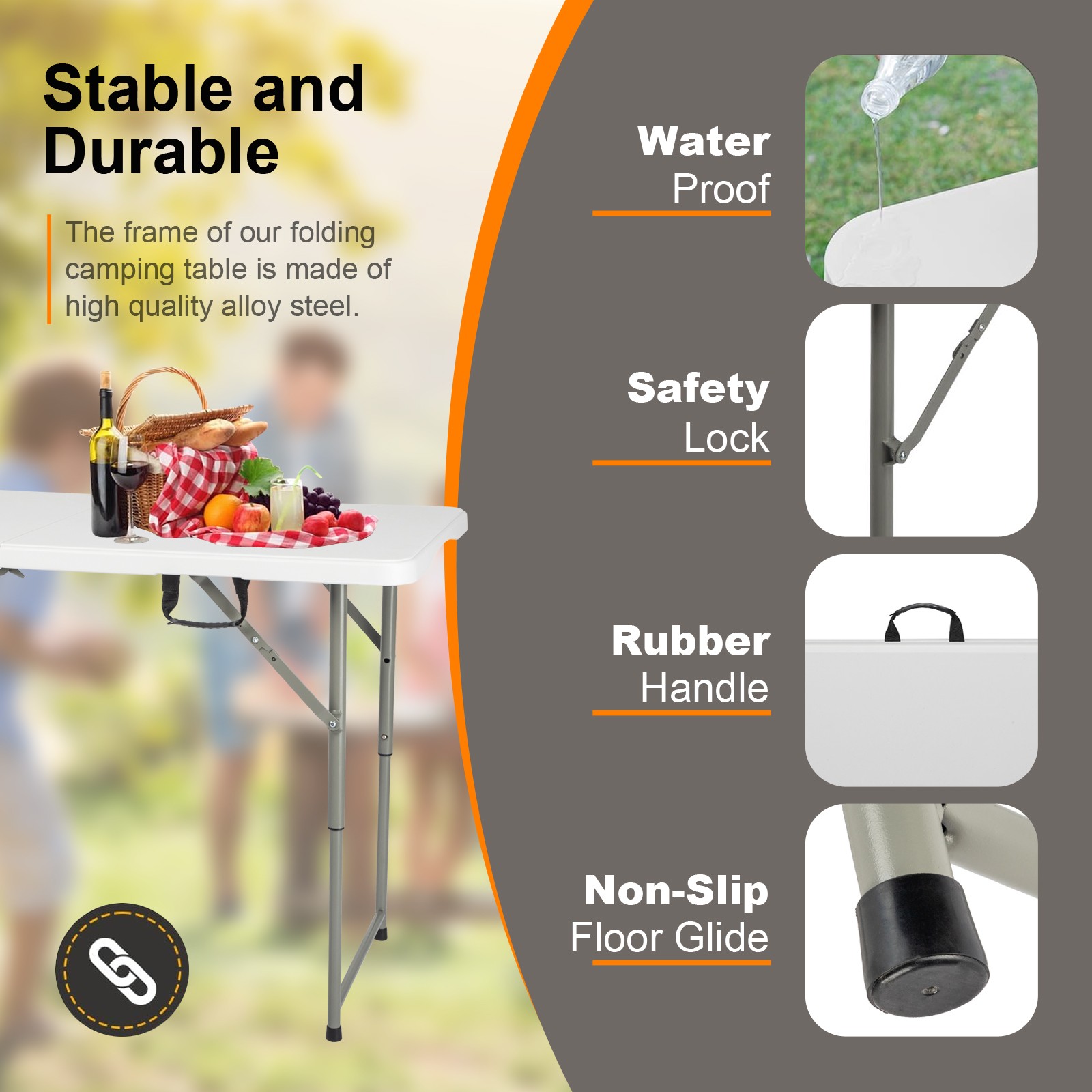 4' Heavy Duty Plastic Folding Table Center Fold Height Adjustable Indoor Outdoor
