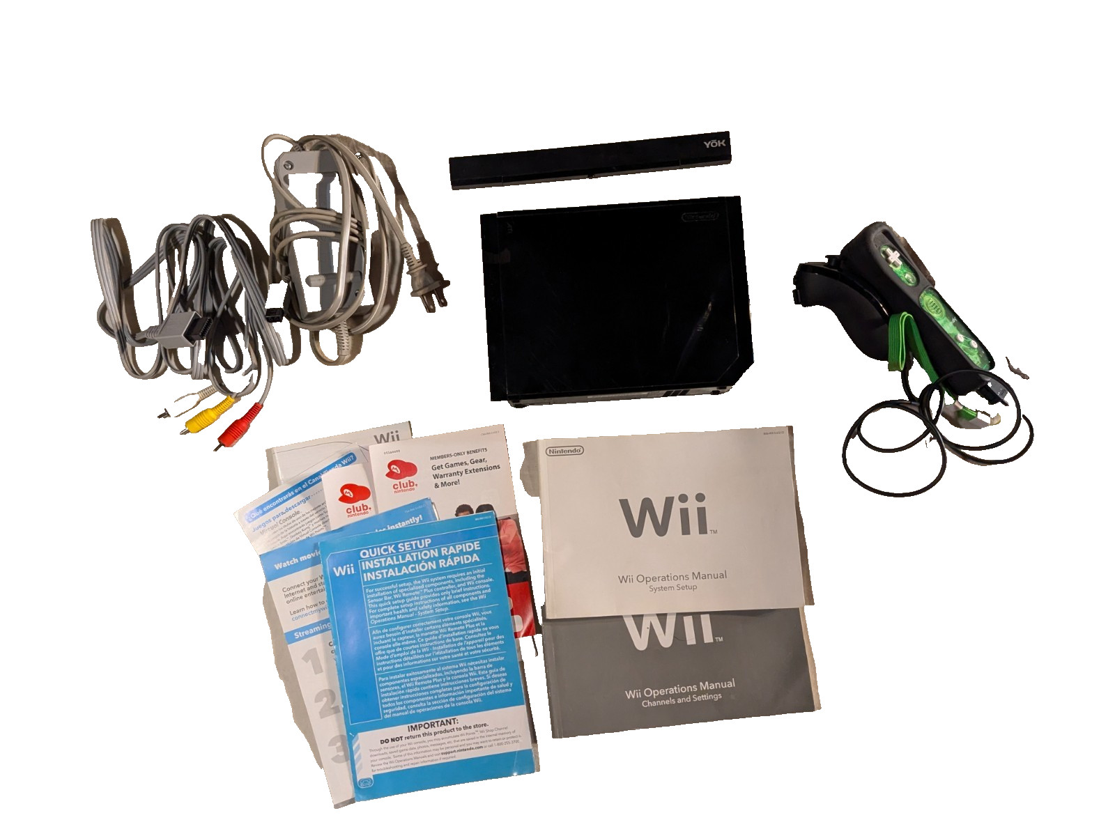 Nintendo Wii Console With Sensor Bar, Controller, Cords, Manuals -BLACK RVL-101