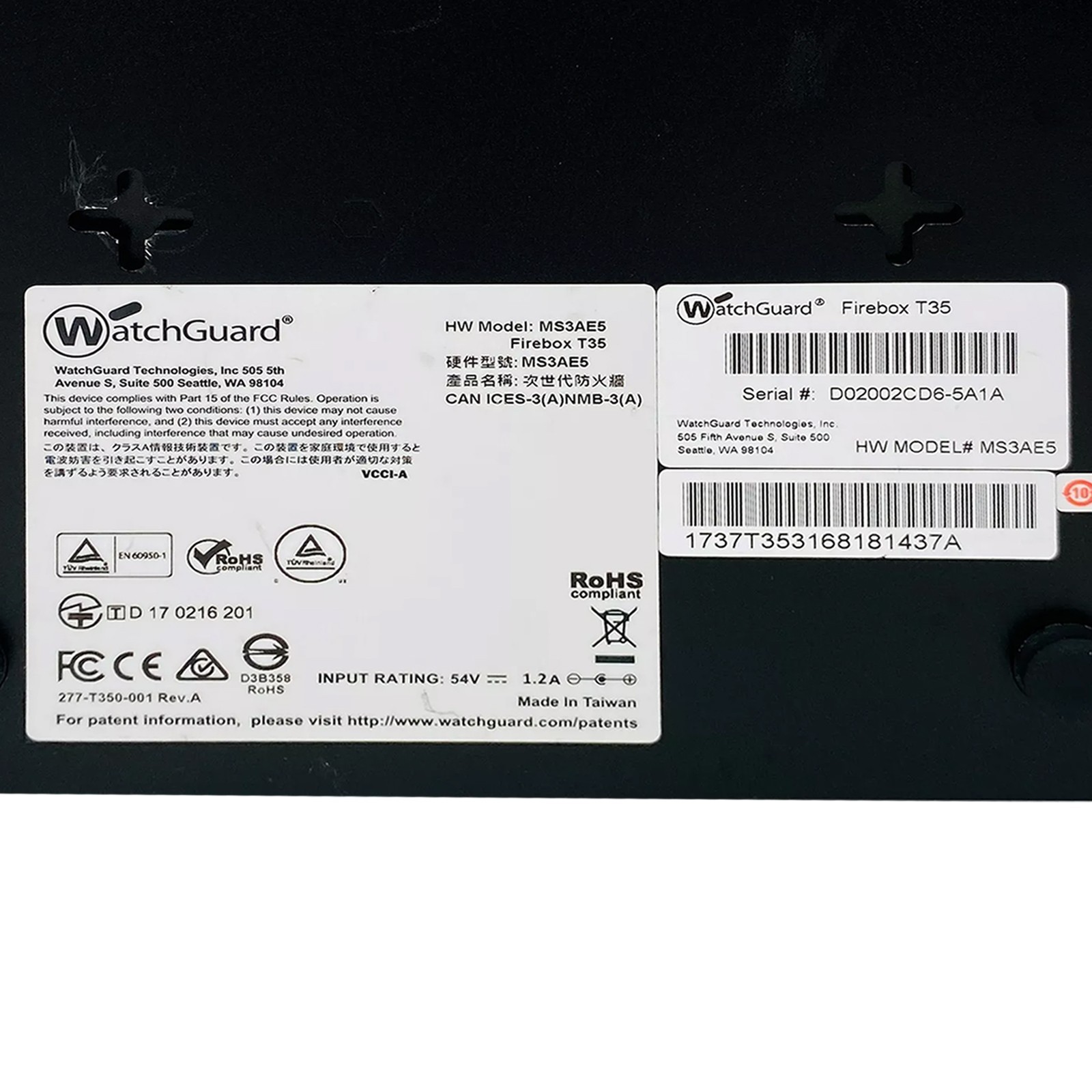 Watchguard Firebox T35 MS3AE5 Network Security Firewall Appliance NO Adapter