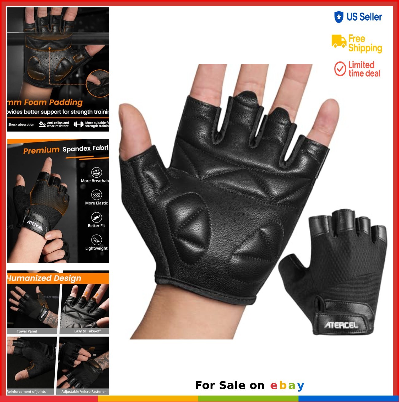 Leather Workout Gloves Weightlifting Gym Padded Palm Breathable Men Women Black