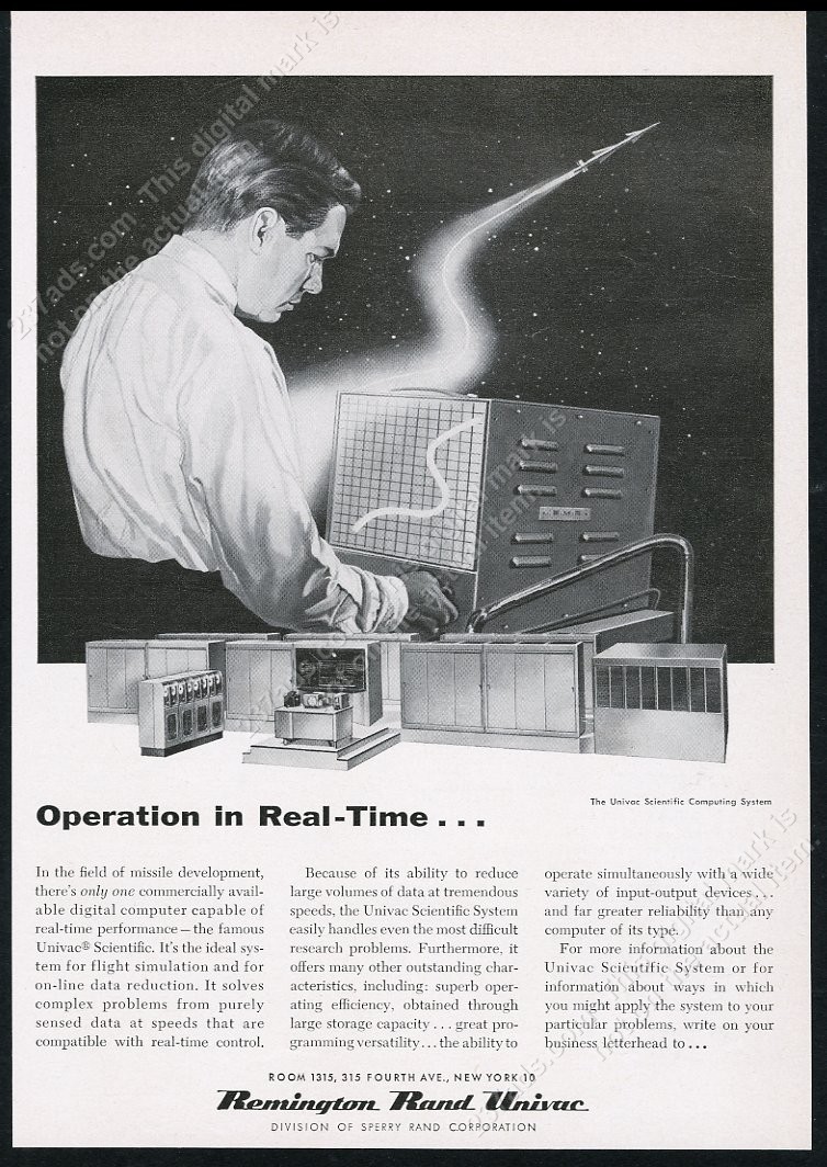 1956 UNIVAC Scientific computer art Remington Rand vintage print ad