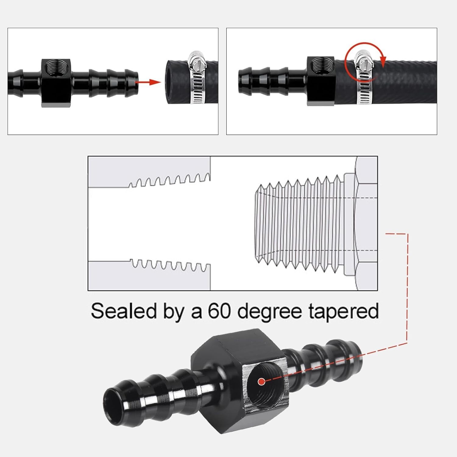 5/16" Barb Inline Fuel Pressure Gauge Fitting Adapter with 1/8 NPT Plug Fitting
