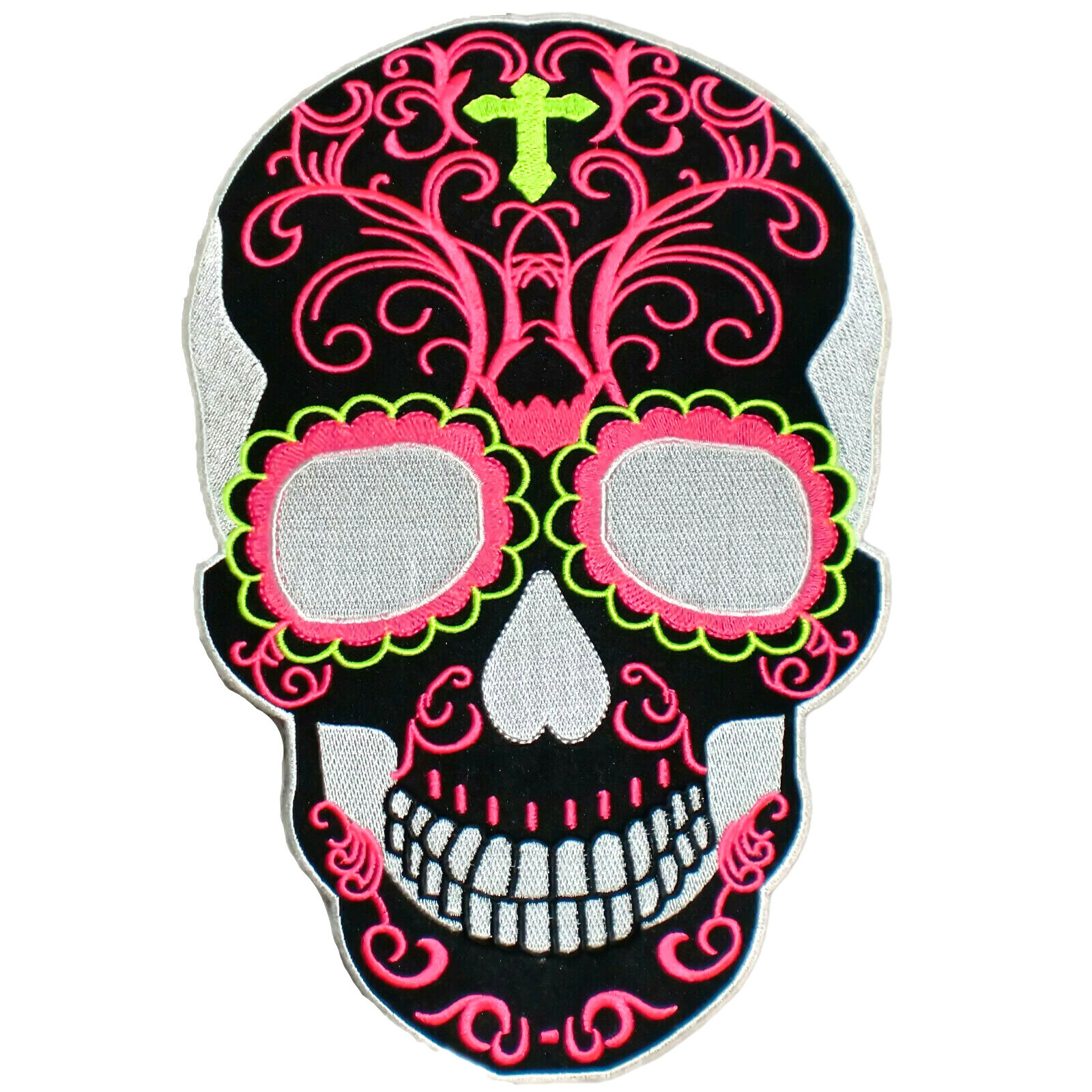 LARGE Sugar Skull Mexican Day of Dead Cross Jacket Vest Biker Back Patch Rider