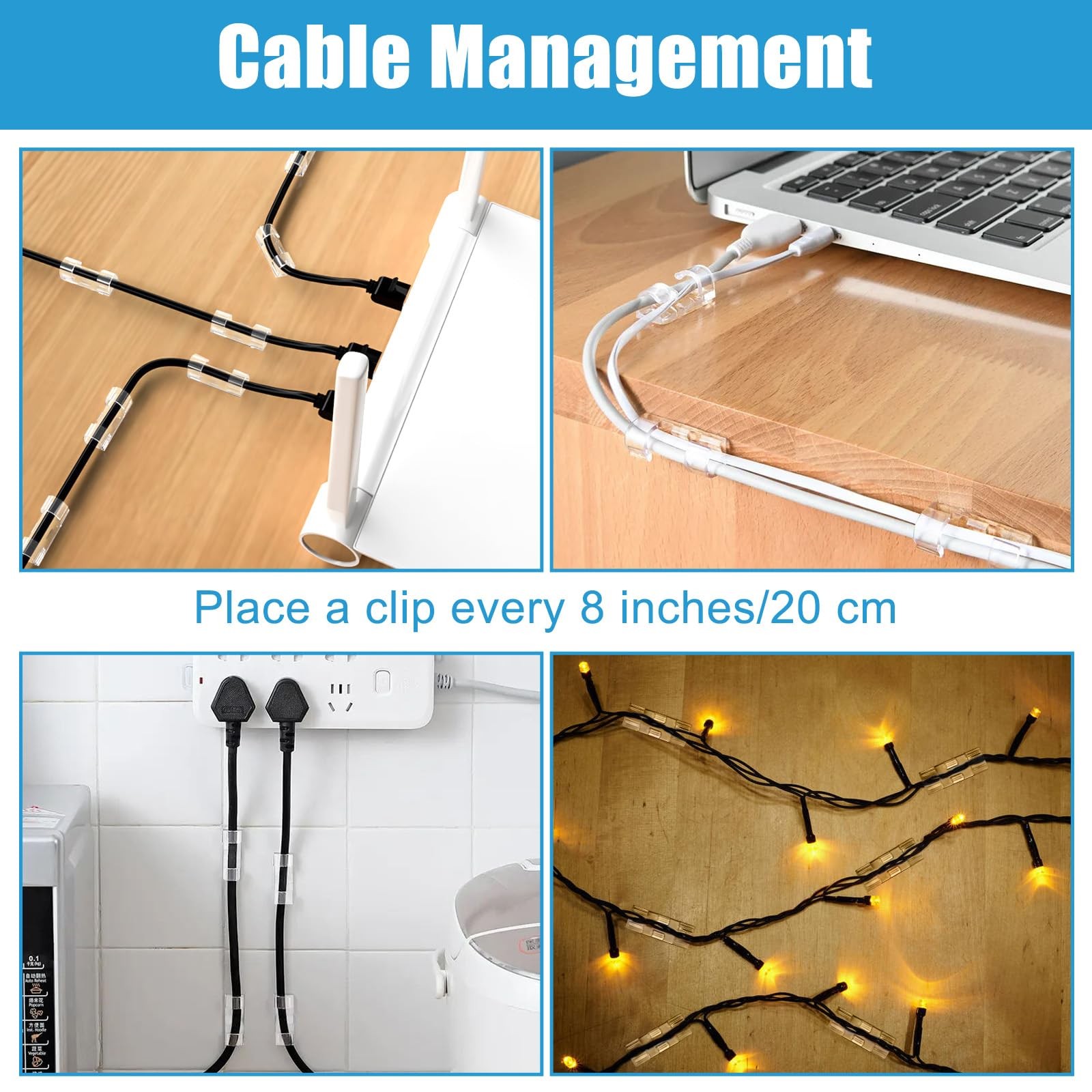 40PCS Strong Adhesive Cable Clips Clear, Premium Wire Holders for Wall, clear