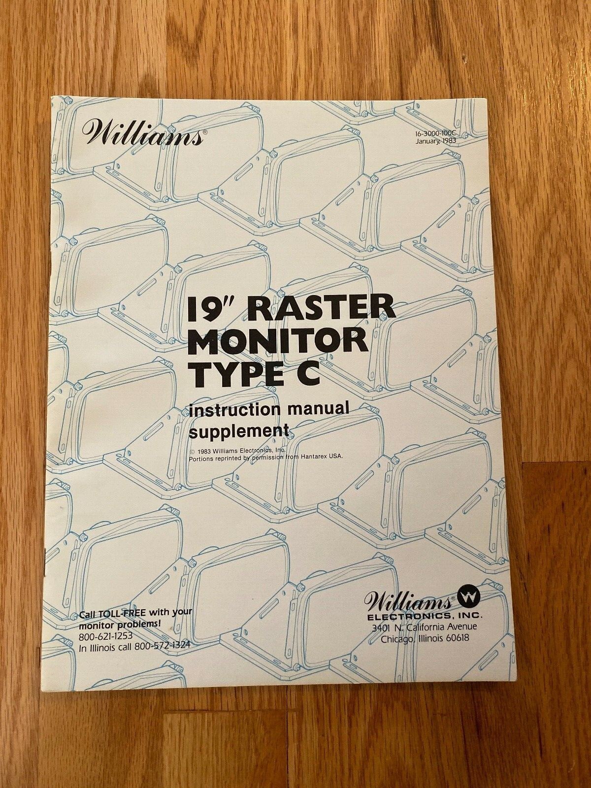 19" Raster Monitor Type C Instruction Manual Supplement, Williams 1983