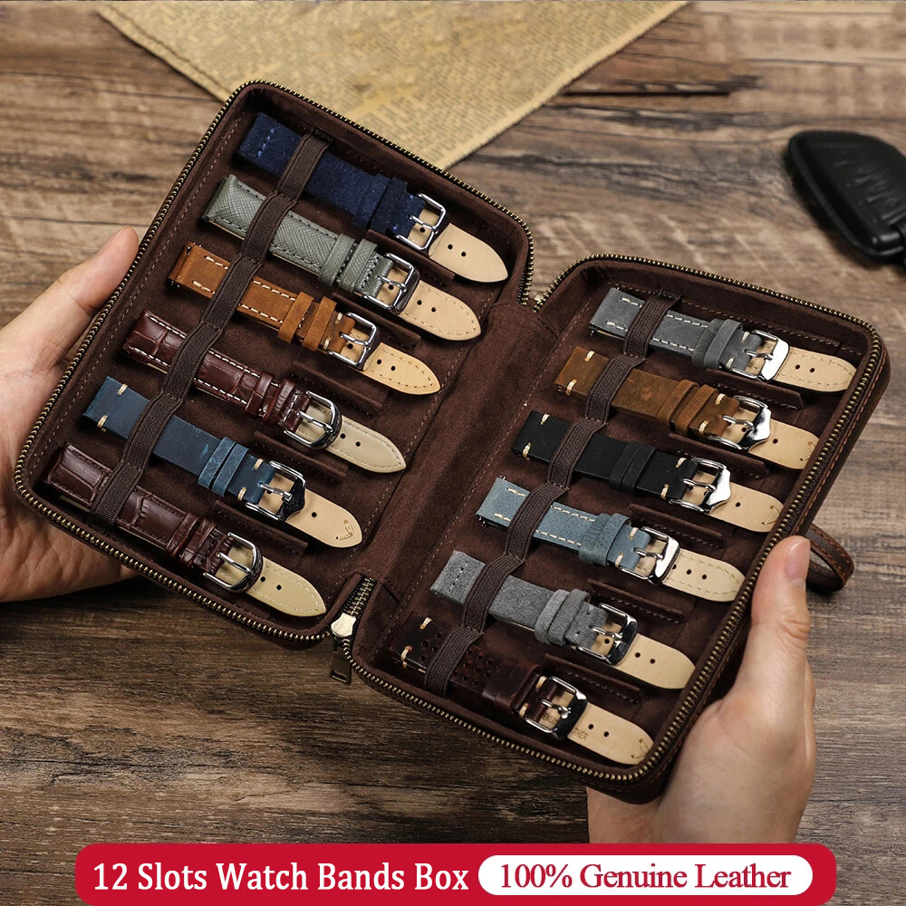 Genuine Leather Watch Bands Storage Bag For Apple Watch Straps Travel Case Pouch