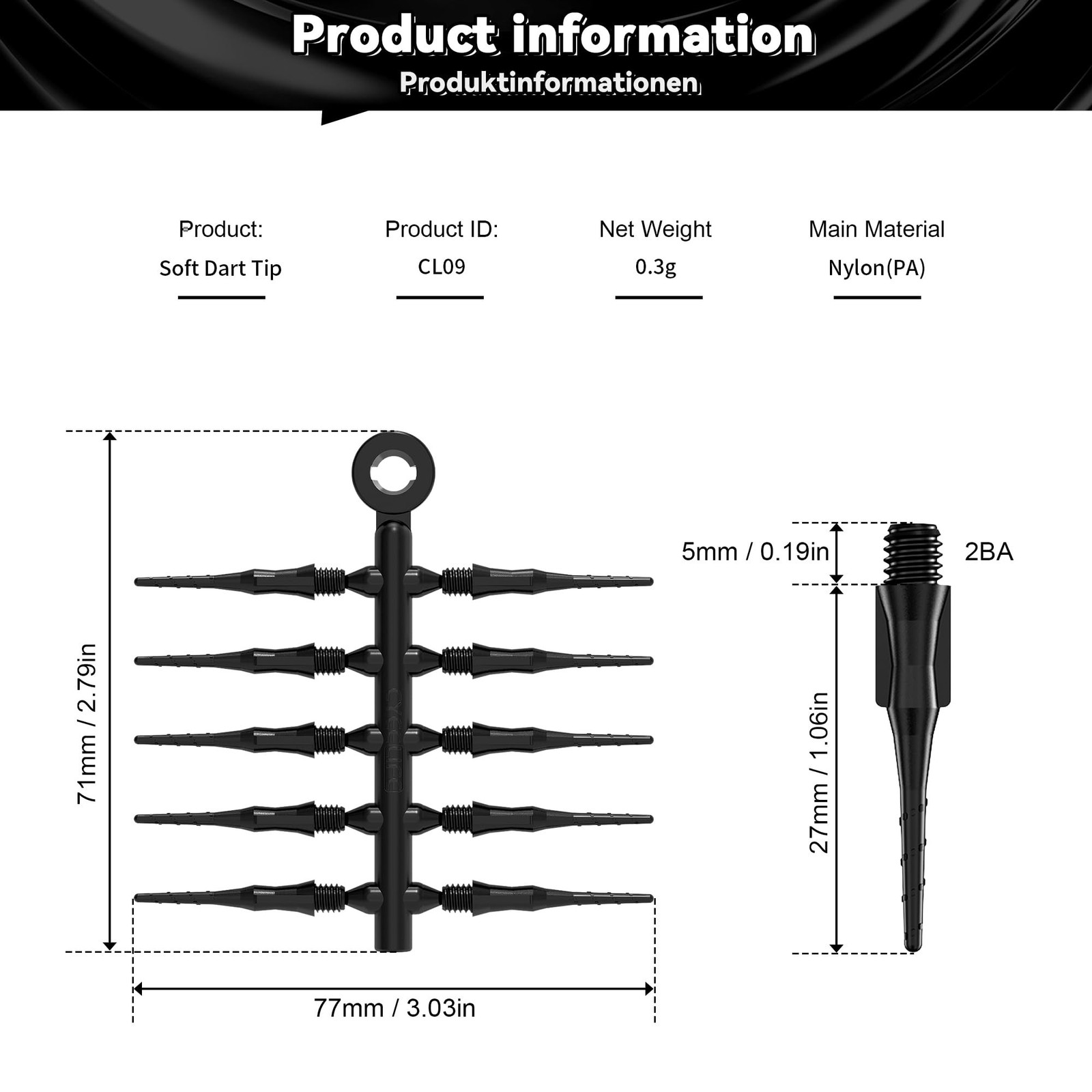 CyeeLife Fit Point Plus Tip | Soft Tip Dart Points | 2BA Thread | Dart Access...
