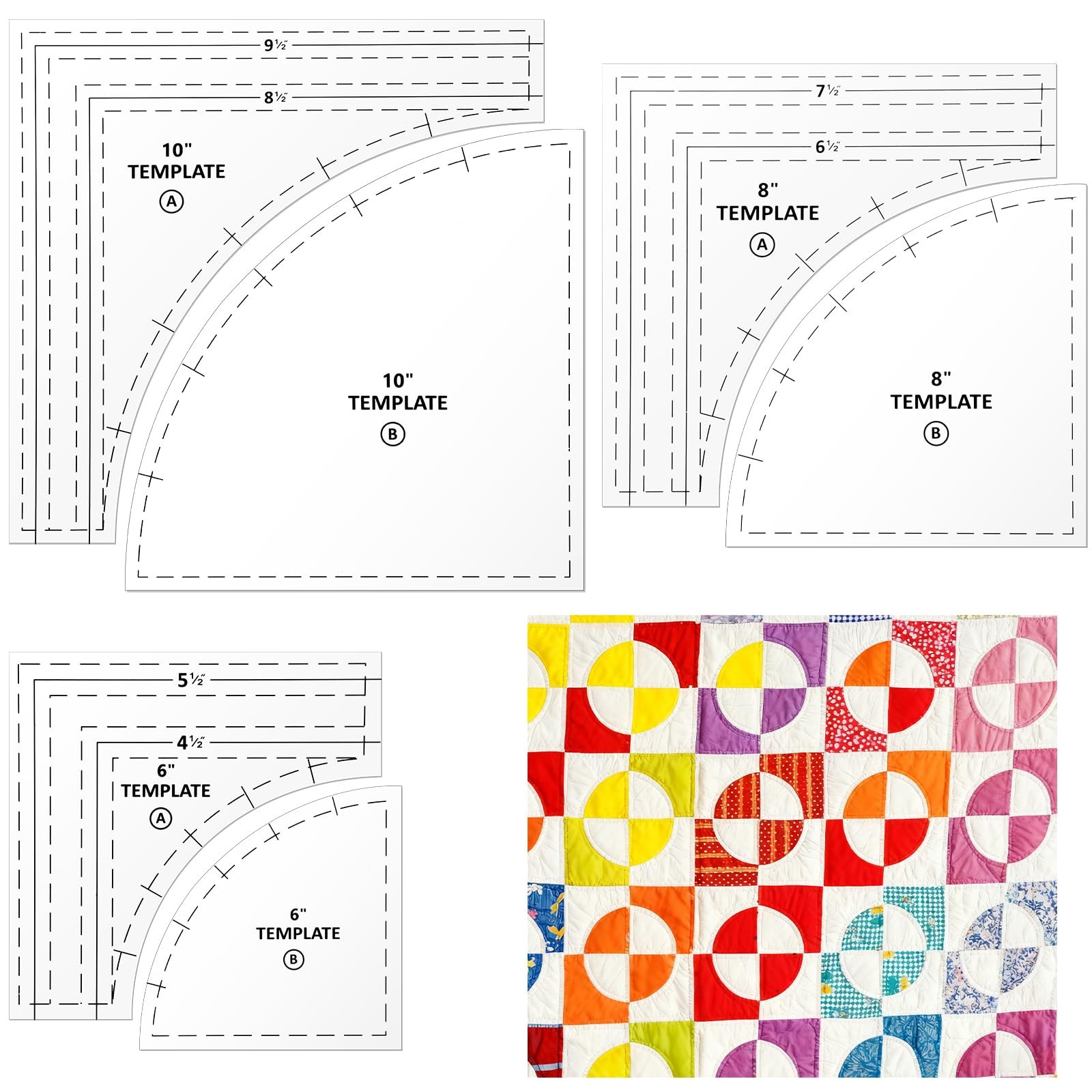 3 Set Drunkards Path Quilting Templates Large Quilting Rulers and Templates f...