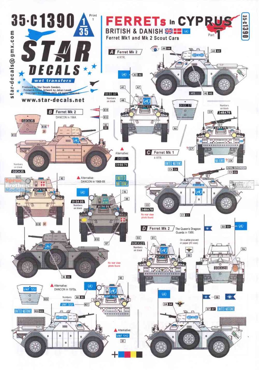 SRD35C1390 1:35 Star Decals - Ferrets in Cyprus Pt 1 British and Danish Ferret