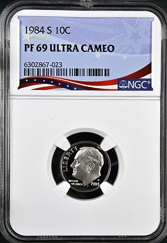 1984-S Proof Roosevelt Dime, Graded PF69UC NGC * OSR Patriotic Exclusive Label