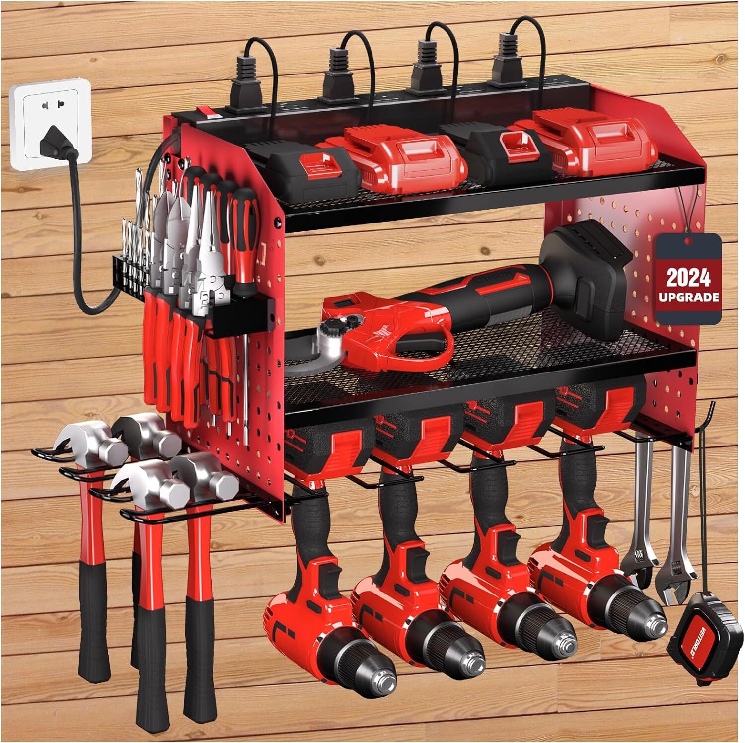Power Tool Organizer with Charging Station, 4 Drill Racks,Tool Storage Organizer