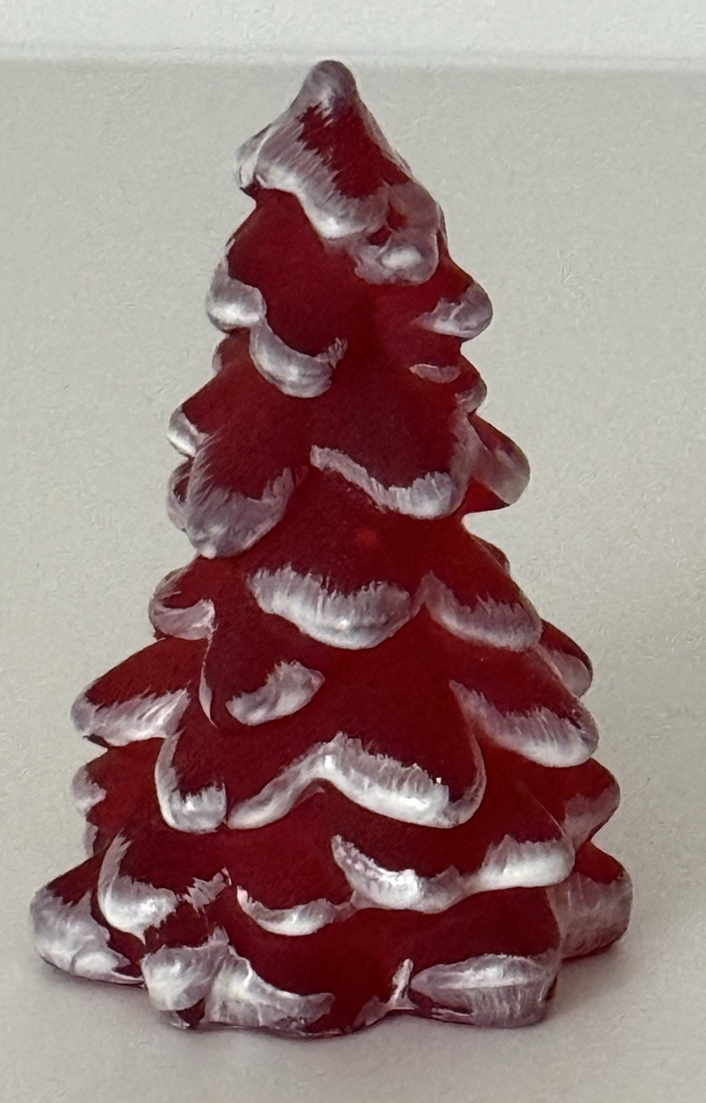 Mosser Glass MINI Christmas Tree Hand-Painted RED Satin w/snow  - 2.75" tall