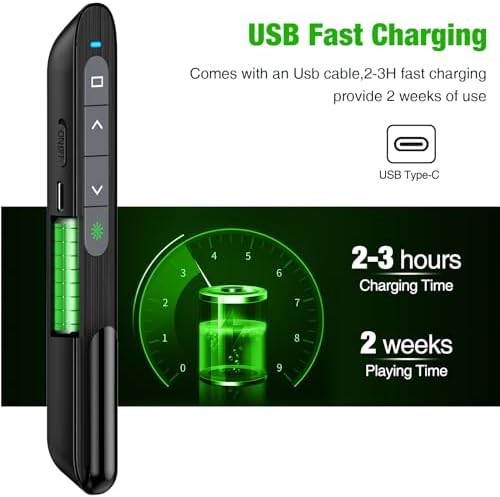 USB C Rechargeable Presentation Clicker with Green Light, Remote Clicker for Pre