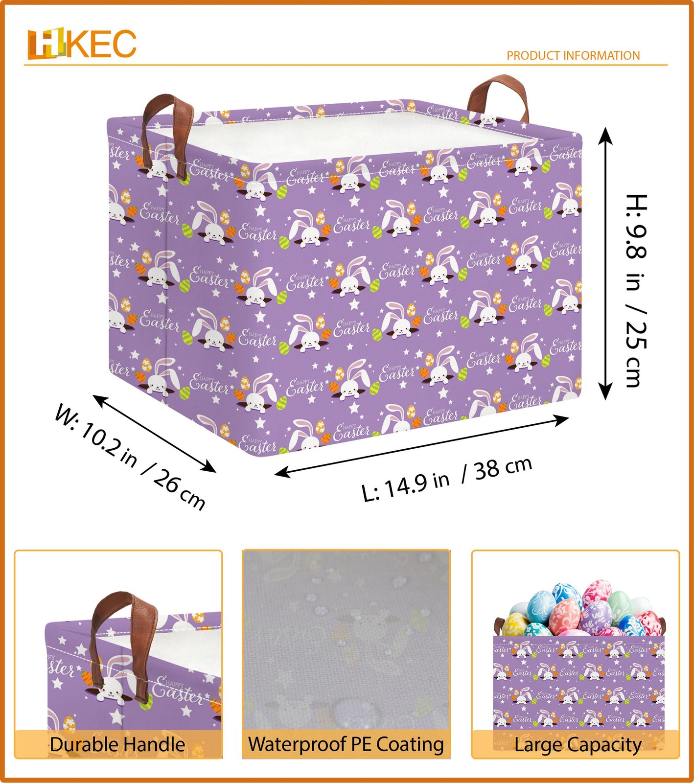 HKEC Rectangle Storage Basket with Handles,Collapsible Storage Bin,Books Box,...