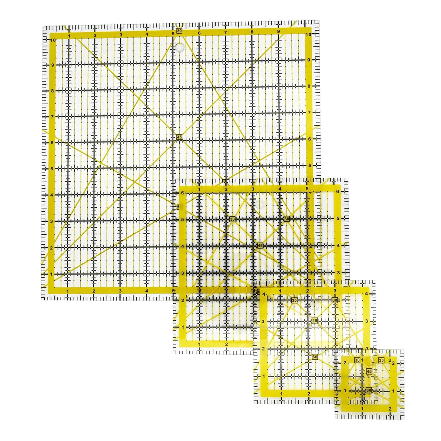 Quilting Rulers,Sewing Rulers,4 Piece Quilting Square Templates Yellow(2.5"X2.5"