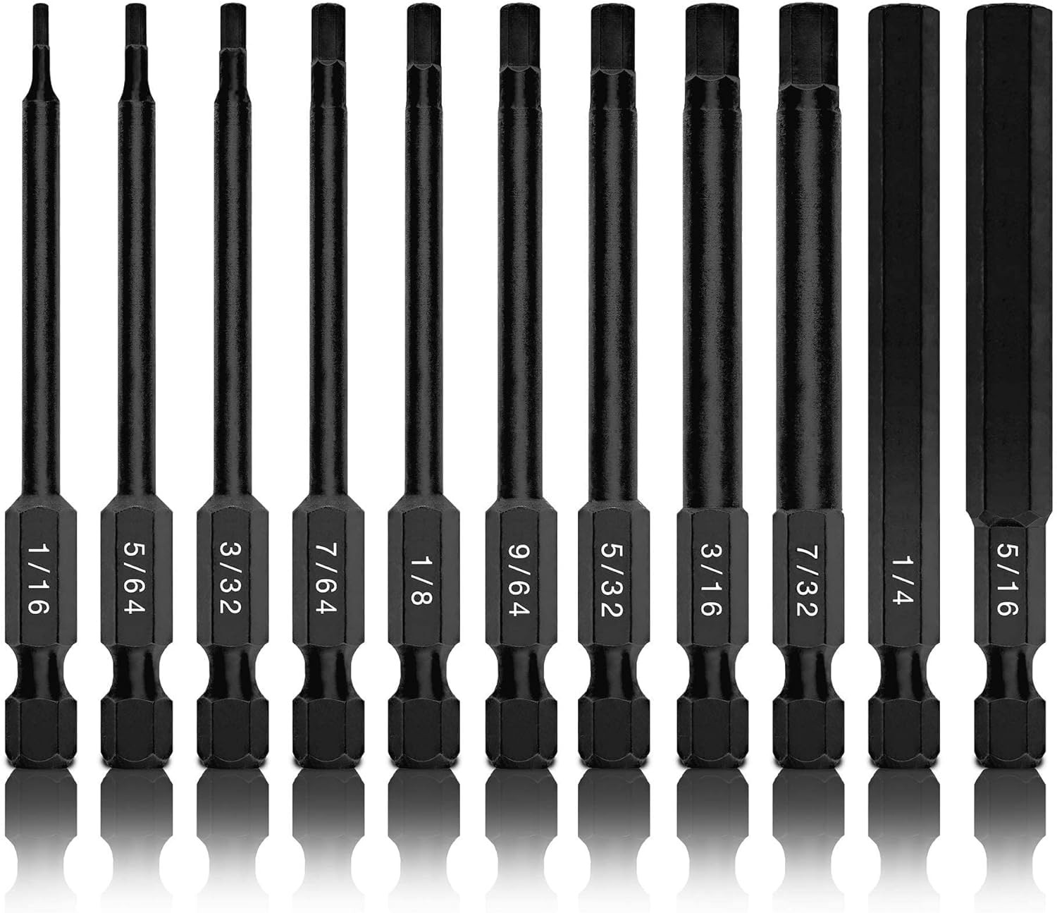 01147A Allen Wrench Drill Bits, 11-Piece Hex Drill Bit Set, SAE Sizes 1/16" t...