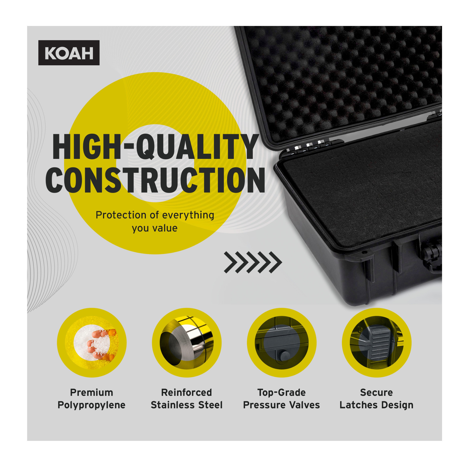 Koah Weatherproof Hard Case with Customizable Foam 18 x 14 x 7 In