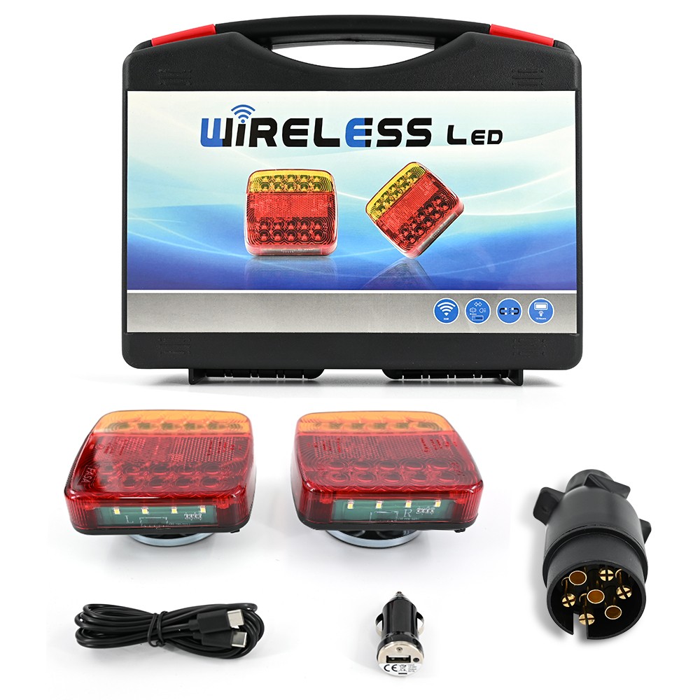 Wireless Led Rear Tail Lights Rechargeable Magnetic Tow Towing Trailer EU PLUG