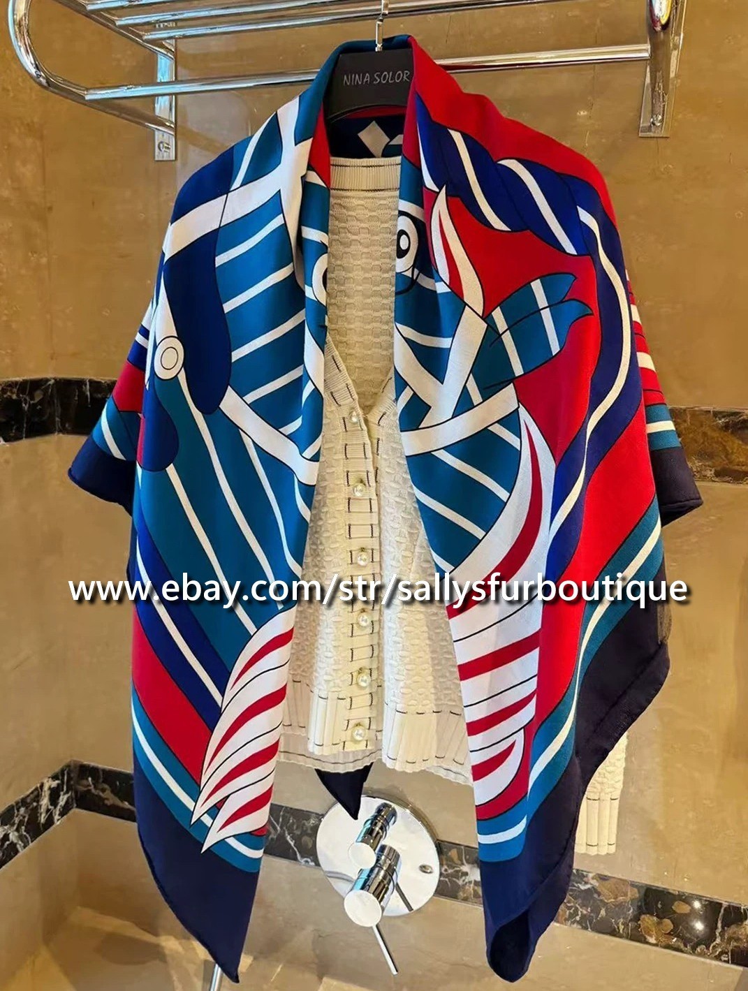 2025 Sallys 75% Cashmere & 25% Silk Horsehead Print Double Face Scarf Shawl 53"