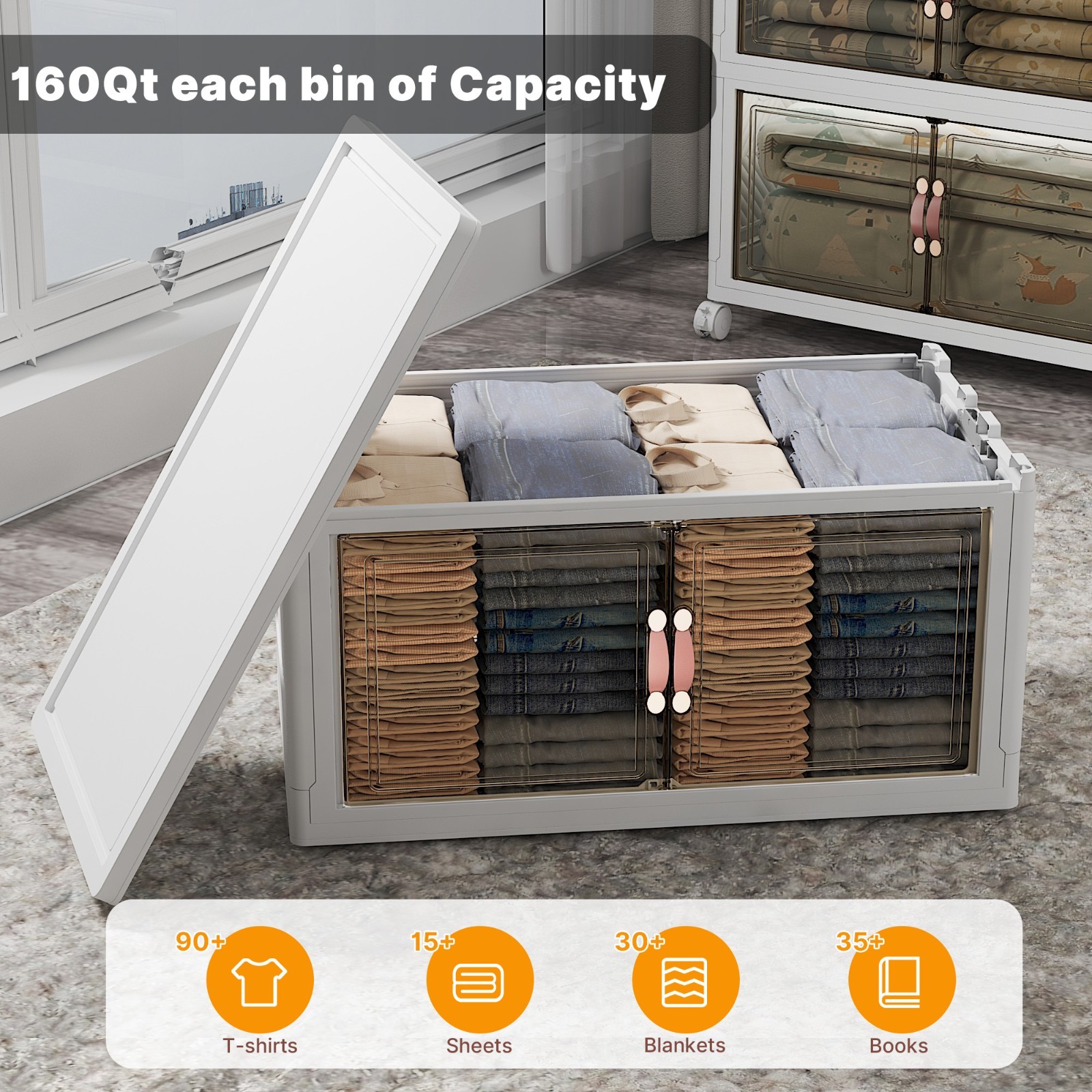UAMFURI Extra Large Stackable Storage Bins with Lids & Wheels & Door, 640QT