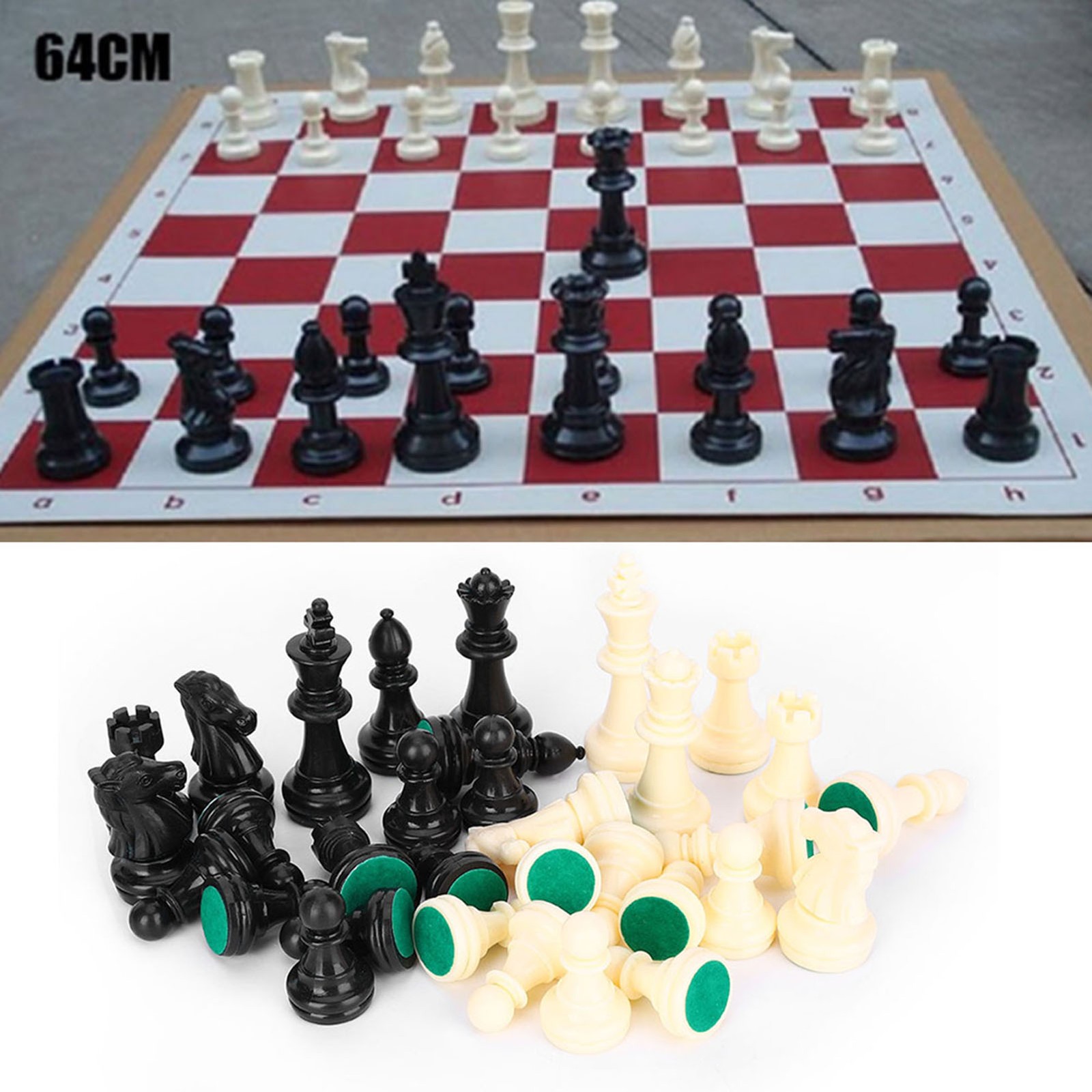 Plastic Chessmen Set International Chess Game Complete Chessmen Set Black&&White
