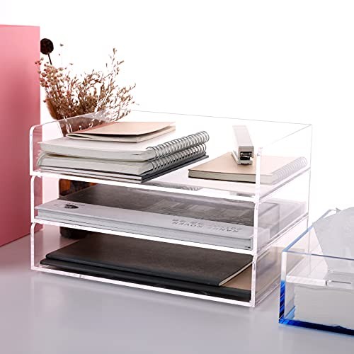 Acrylic Stackable Letter Tray Desk Organizer Horizontal Letter Tray, 2-Pack