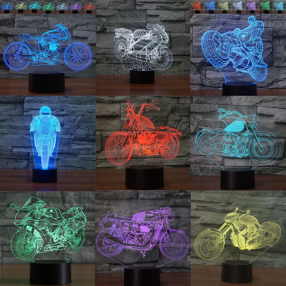 Abstractive 3D Motorcycle Optical Illusion Lamp 7 Color Touch USB Birthday Gift