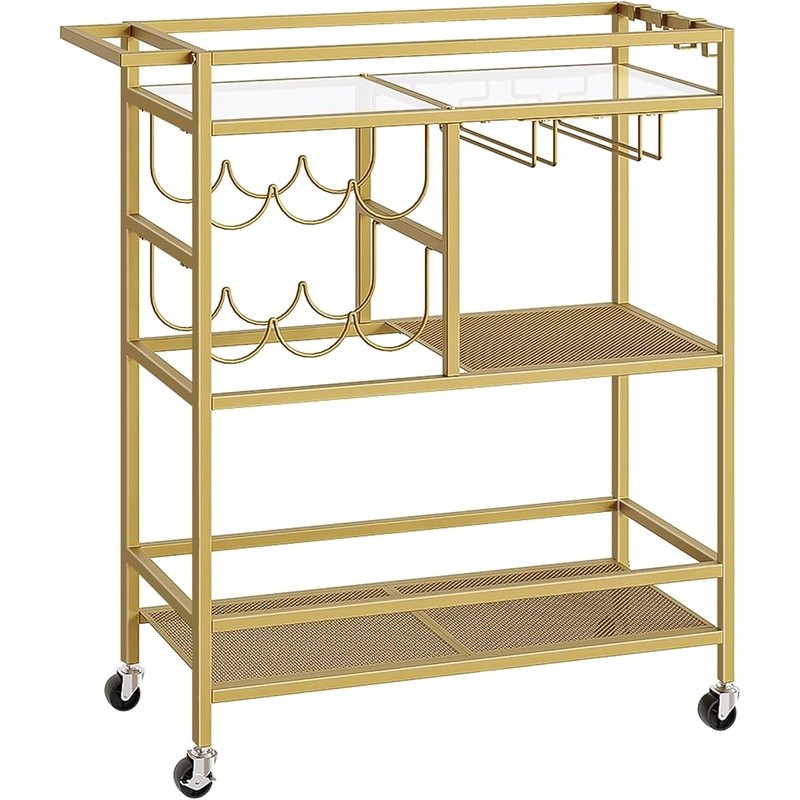 Multi-Level Kitchen Cart W/ Wine Rack Glass Holders Rolling Storage Trolley New