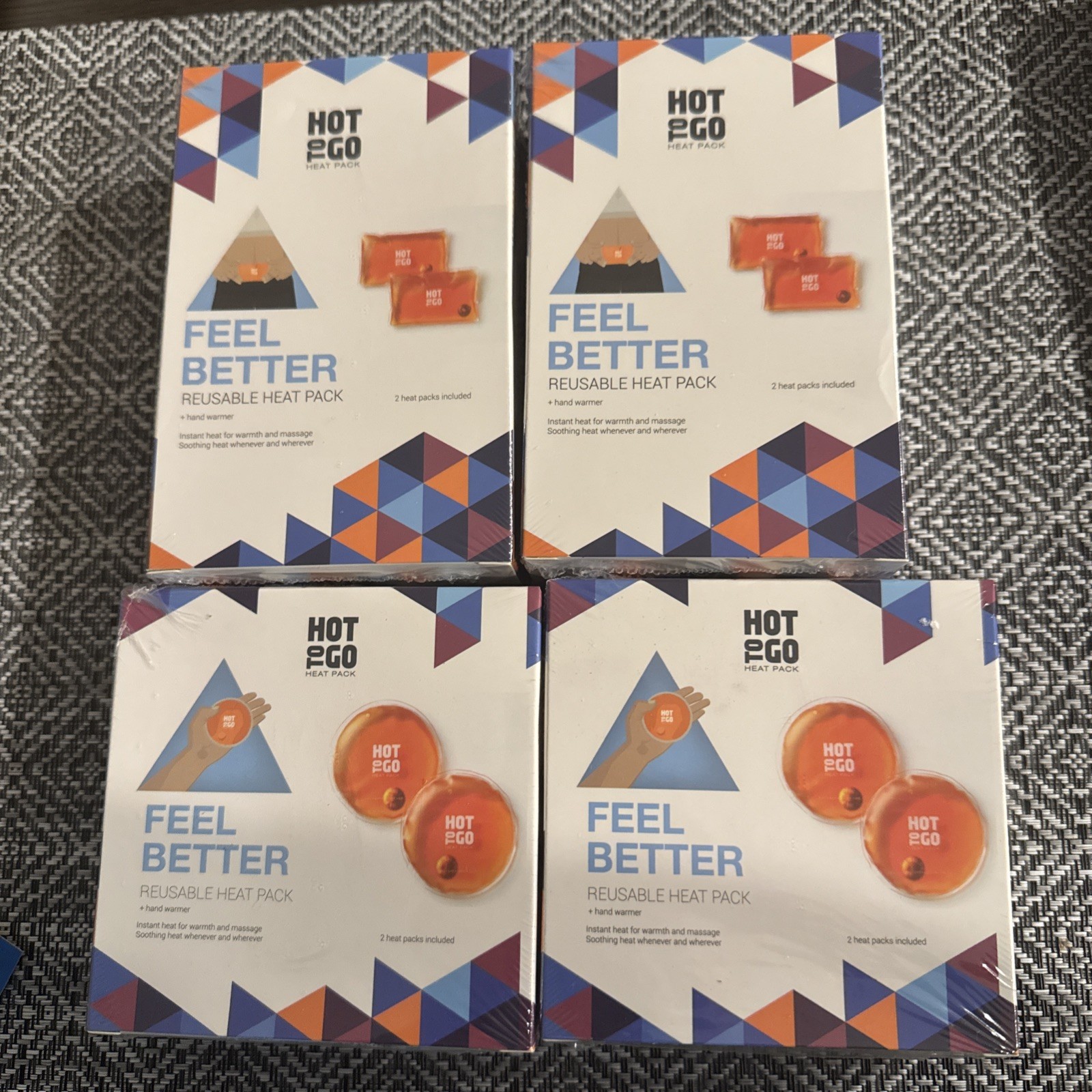 Lot Of 4 Hot to Go Heat Pack Reusable Hand Warmer Boxes Rectangle & Circle