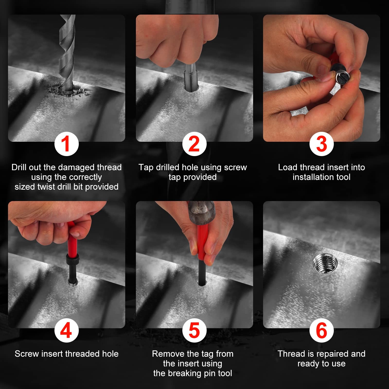 JMMRRR Thread Repair Kit M6 X 1.0mm, Helicoil Metric Metric,M6×1.0mm, red