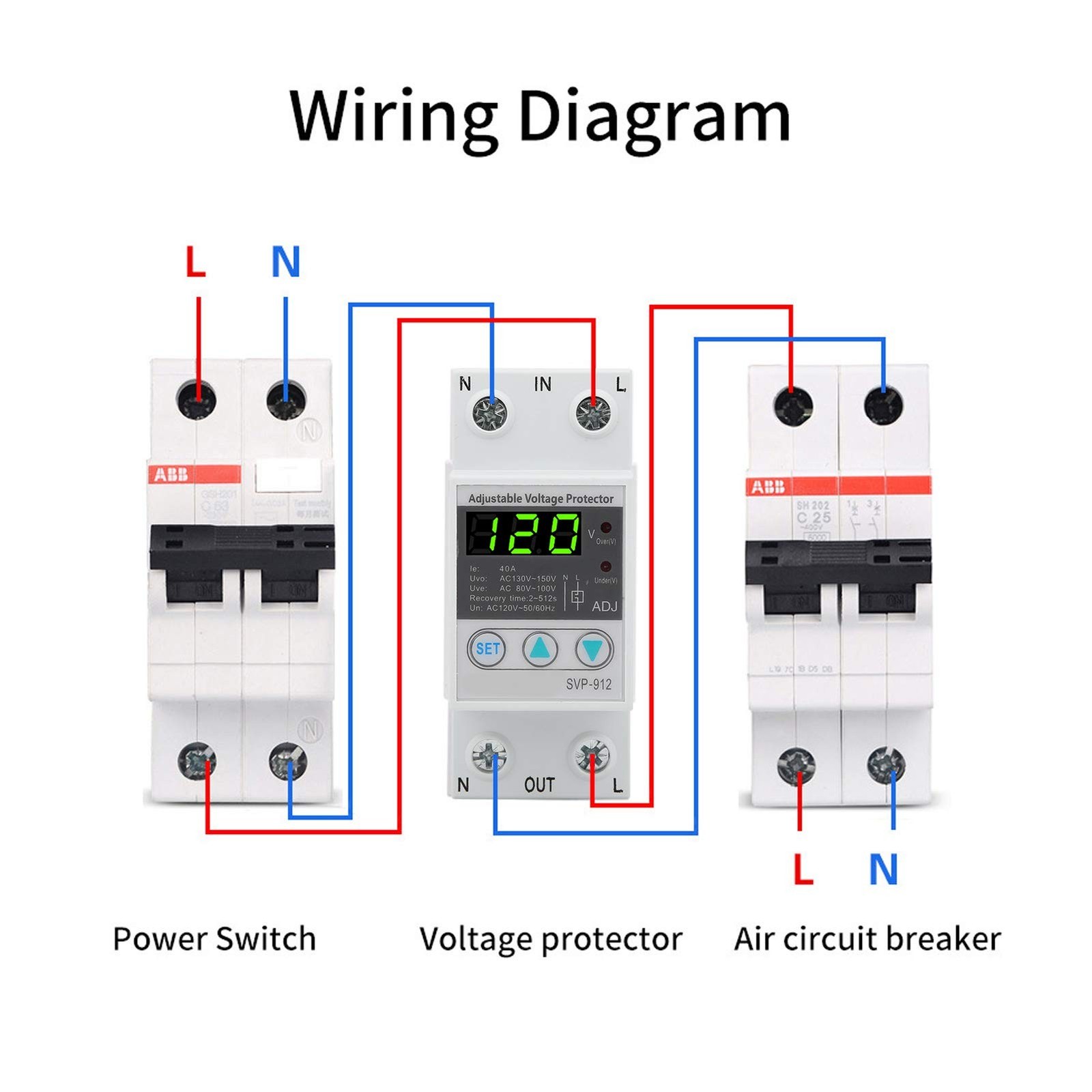 Undervoltage Protector 120VAC Self Recovery Adjustable Voltage Protective Dev...