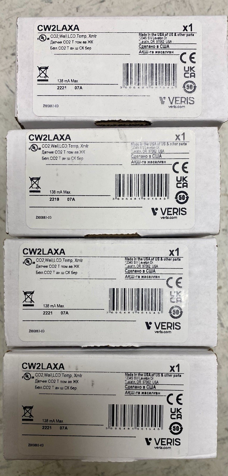 Veris Industries CW2LAXA Wall CO2 / Temperature Sensor Transmitter with LCD