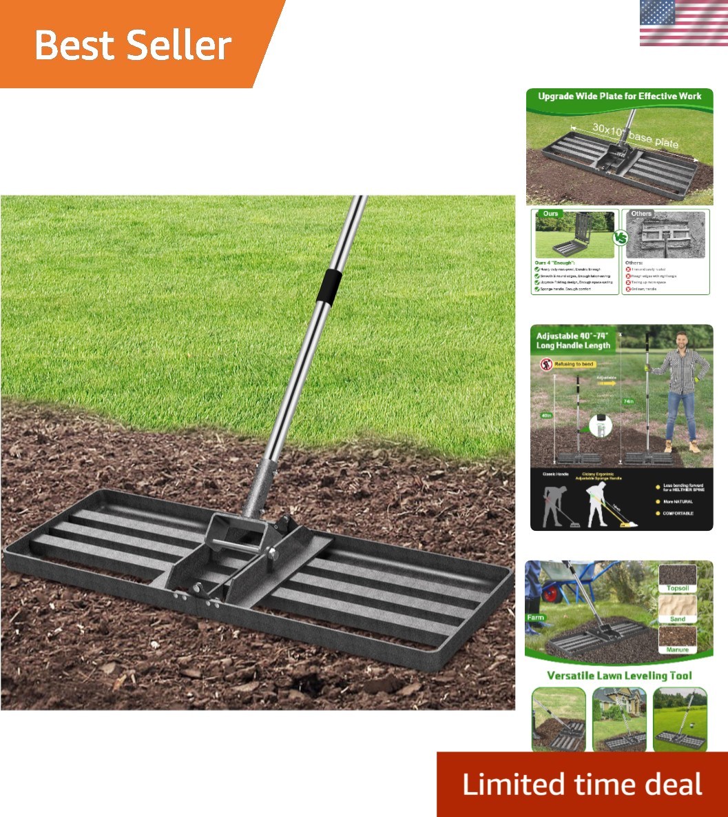 30x10 Inch Lawn Leveler - Efficient Ergonomic Tool for Soil & Fertilizer Spread