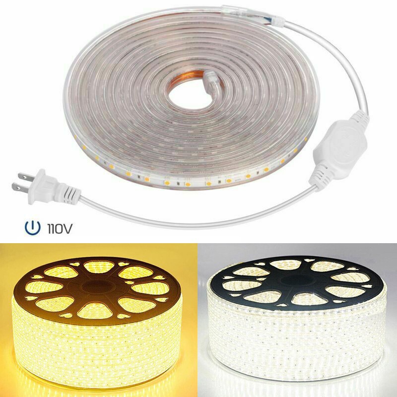 110V LED Strip Light 5050 SMD Waterproof IP67 Home Outdoor Lighting Rope+US Plug