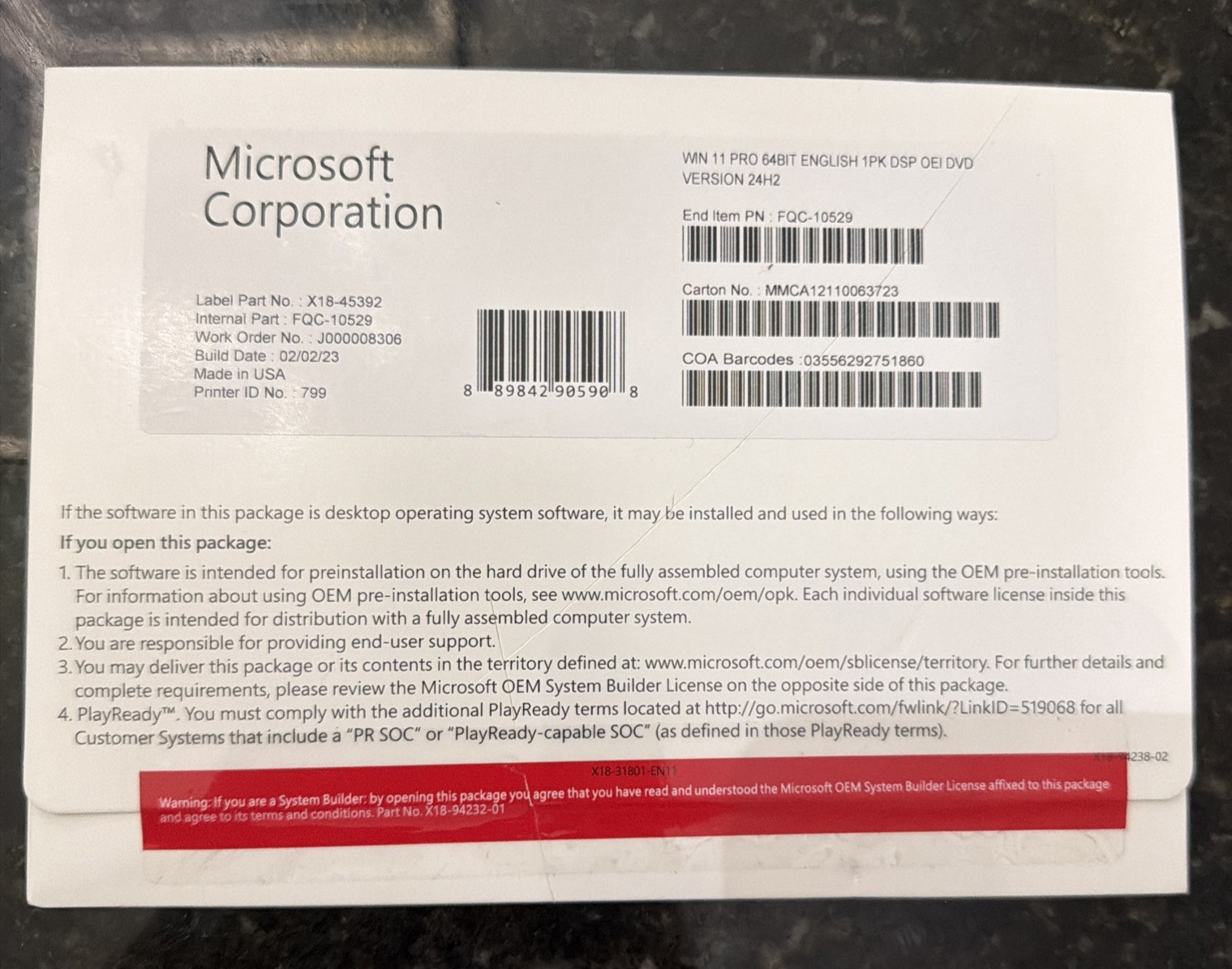 Win 11 Pro 64-Bit DVD & License Product Key Factory Sealed US Shipping