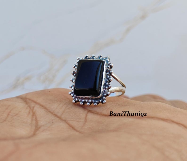 Black Onyx Solid 925 Sterling Silver Beautiful Wedding Gift Ring, All Size M1811