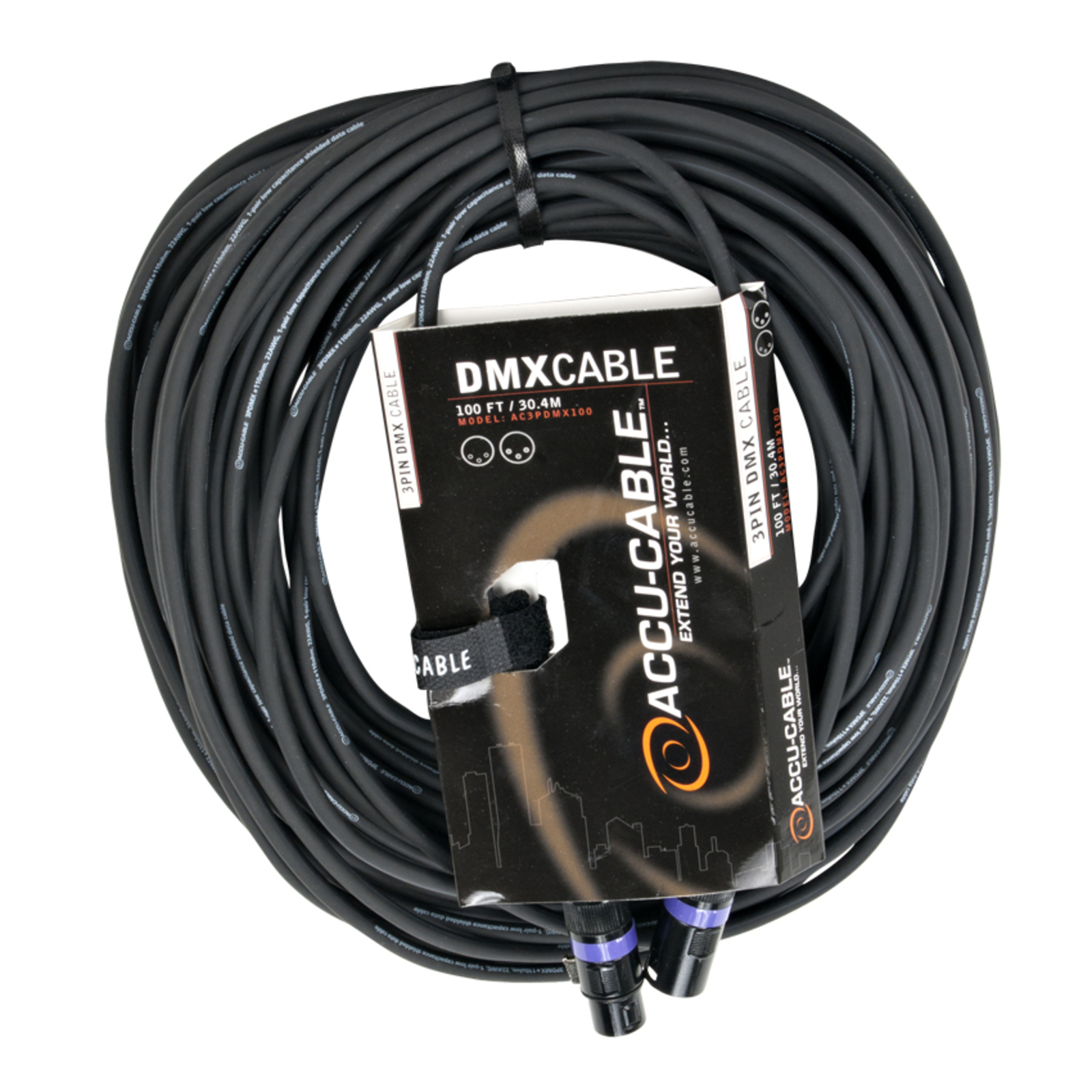 Accu-Cable AC3PDMX100 100-Foot 3-Pin Male-Female DMX Lighting Cable ADJ