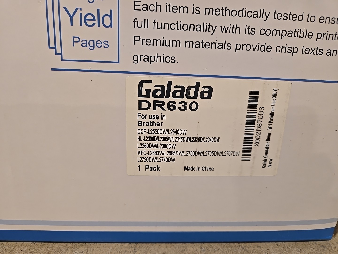 Galada Compatible Drum Unit Replacement For DR630, Brother HL-L2360DW