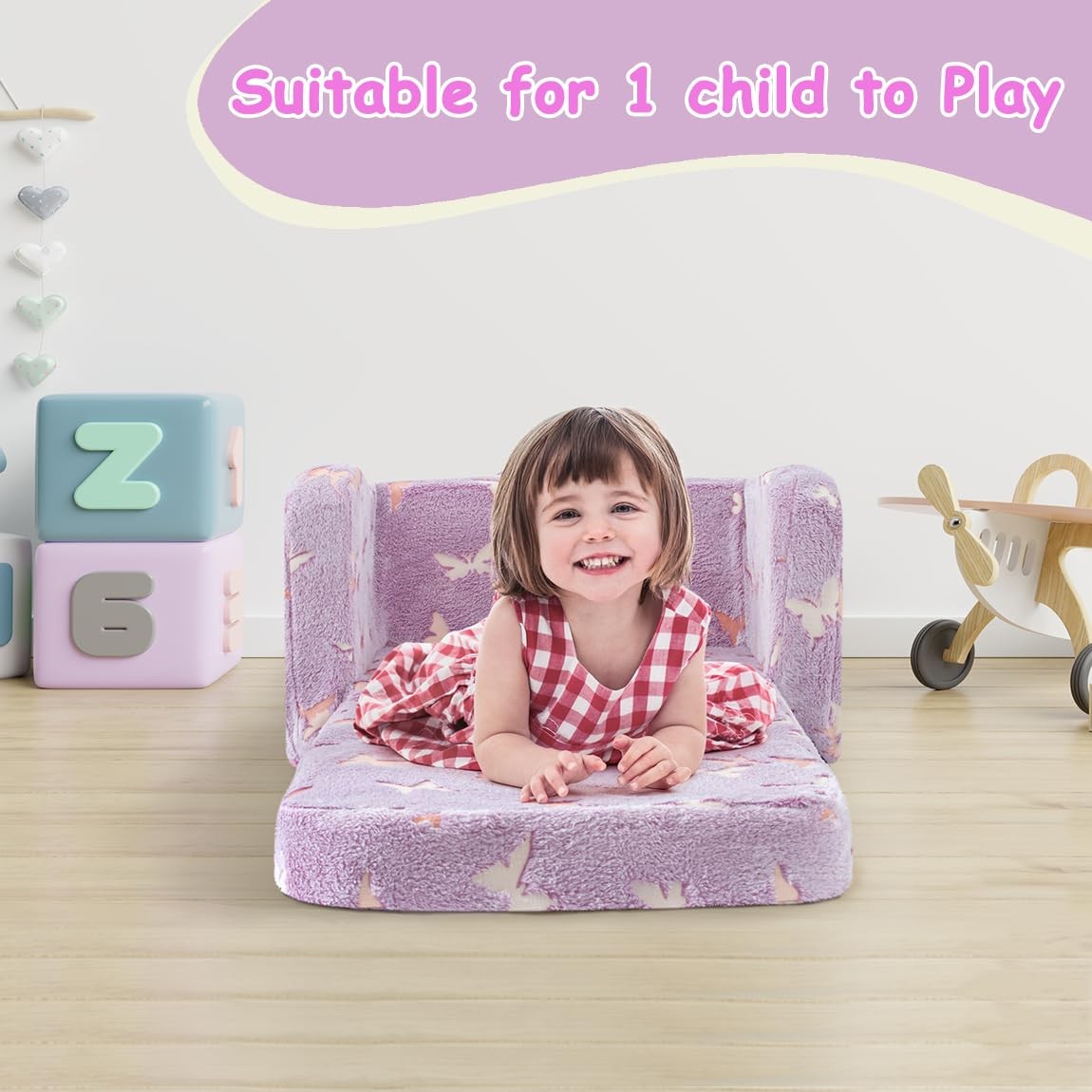Kids Toddler Chair, 2-in-1 Toddler Couch Fold Out, Convertible Chairs for Tod...