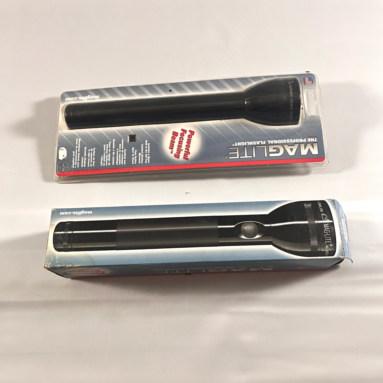 2 Mag-Lite Vintage Flashlight Black Aluminum 3-C Cell New In Packaging